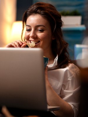 Young woman, eating a snack